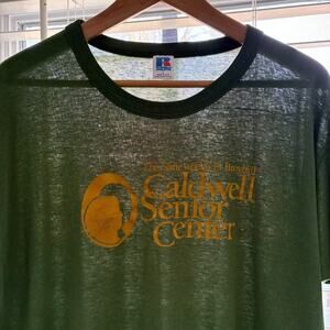 Vintage Paper Thin Burnout T-Shirt Size L 1980s Green Single Stitch Russell